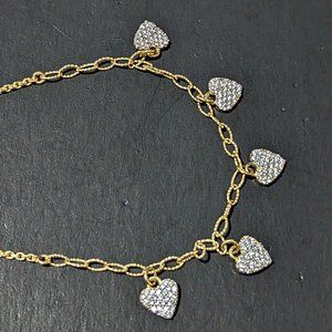 Yellow gold over sterling heart charm bracelet adjustable
